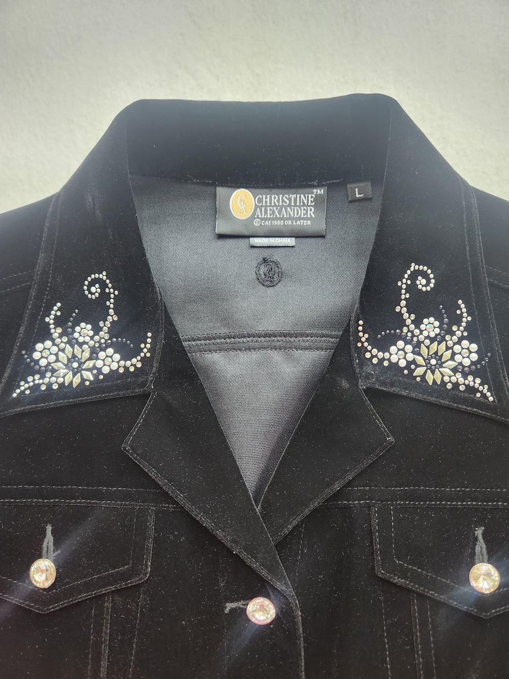 Vintage Black Velvet Embroidered Jacket Whimsigoth Boho Beaded Jacket SZ L - Picture 8 of 16